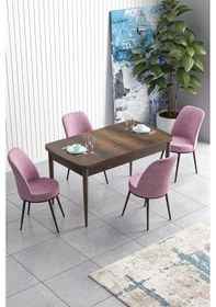 Resim Canisa Han Serisi 70x114 Açılabilir Mdf Mutfak Masası Takımı Barok Desen Masa 4 Pembe Sandalye Masa Barok Sandalyeler Pembe 