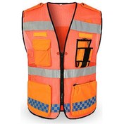 Resim Jeehugo Güvenli Gece Kullanıma Yönelik Flüoresan Turuncu Meshli Reflektörlü Yelek - Çalışma, Bisiklet, Taşımacılık İçin L Beden 