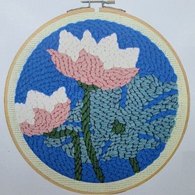 Resim Pembe Beyaz İki Çiçek Desen, 20cm Kasnaklı Panç Seti - 95105 