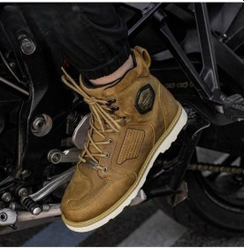 Resim Ebakbak Motosiklet Retro Korumalı Bot Hakiki Deri Aşınmaya Dayanıklı Vintage Brown Motor Botu 