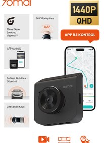 Resim Genel Markalar A400 Siyah Dashcam 1440p Quad Hd 2k 145° Açılı Gece Görüşlü Araç Kamerası 
