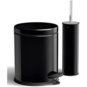Resim Zethome 2'Li Siyah Banyo Seti (Çöp Kovası-Tuvalet Fırçası) 