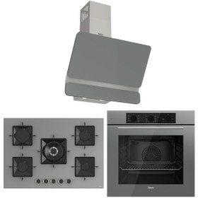 Resim Ferre SS Serisi Gri 5 Gözlü Ankastre Set ( QBL62CPR-SS038-D082 ) 