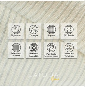 Resim Mikrofiber Şönil Fitilli Minimalist Koltuk Örtüsü - 175x215 Cm, Çift Taraflı, Kaymaz, Terletmez Ekru Ekru 