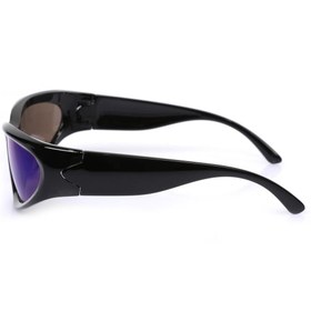 Resim TomyHelf Bisikletçi Gözlüğü Siyah Çerçeve Mavi Aynalı Rüzgar Korumalı 