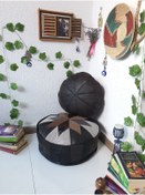 Resim Ottoman Pouffe El Yapımı Hakiki Kuzu Deri Iskandinav Bahçe Balkon Bungalov Puf Yer Minderi 60ve40cm(DOLGULU) 