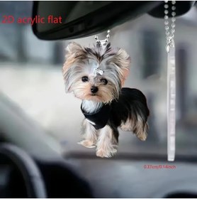 Resim Enucuzburası 1 Adet Akrilik Yorkie Köpek Askılı Süs -Araba Dikiz Ayna,Anahtarlık Süsü 