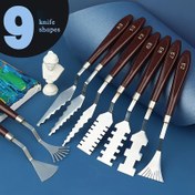 Resim 9 Parça Sanatçı Palet Bıçağı Seti Kazınmış Ahşap Saplarla - Yağlı & Akrilik Boyama için Dayanıklı Paslanmaz Çelik Araçlar, Çok Yönlü Dokular & Tasarımlar, Boyama Sanat Malzemeleri 
