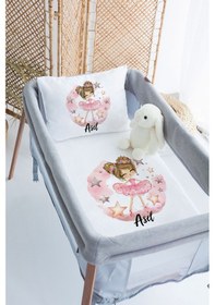 Resim Lilabio %100 Pamuk Saten İsme Özel İsimli 70x120 Park Yatak Nevresim Seti Balerin 