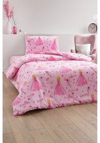 Resim Prenses Desenli Lastikli Çarşaflı Nevresim Takımı Çocuk & Genç Odası Nevresim Takımı Tek Kişilik Pembe 