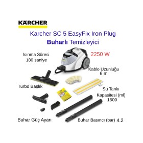 Resim Karcher Sc 5 Easyfix Iron Plug Buharlı Temizleyici + Bydiz Bluetoothlu Akıllı Vücut Baskülü Hediye 