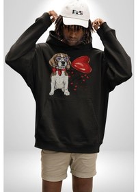 Resim Poodle Ve Beagle Sevililer Günü Hediyesi Kadın Erkek Siyah Kapüşonlu Sweatshirt Hoodie Siyah 