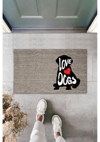 Resim Dijital Baskı Gri Love Dogs Köpekli Dekoratif Kapı Paspası K-2071 