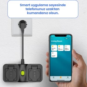 Resim Meross Wi-Fi Uzaktan Kontrollü Akım Korumalı Suya Karşı Dayanıklı Akıllı 2'li Dış Alan Prizi 