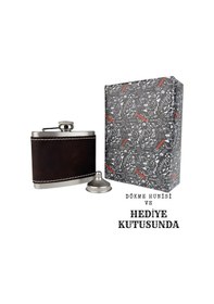 Resim Perlotus 5 Oz 150 Cc Koyu Kahverengi El Yapımı Crazy Deri Kılıflı Çelik Viski Cep Matarası Kahverengi 