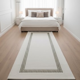 Resim Beyaz Zeminli Silver Çerçeveli Peluş Runner Halı – Yumuşak Dokulu, - 120x170 cm 