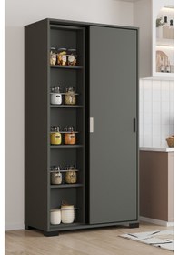 Resim Luna Antrasit Döner Çok Amaçlı Dolap Raflı Mutfak Ve Kiler Dolabı Antrasit 