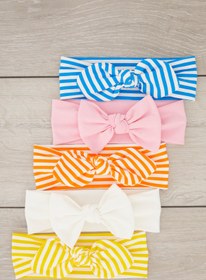 Resim Babygiz Kız Çocuk El Yapımı Yumuşak Fiyonklu Pamuklu Çift Katlı Penye 5'i Bir Arada Bandana Saç Bandı Seti 