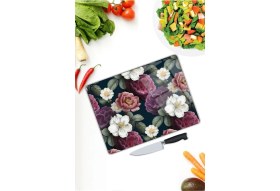 Resim Aylina Renkli Çiçekler Cam Kesme Tahtası 25 x 35 cm 