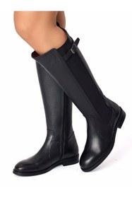 Resim RUJO Siyah Hakiki Deri El İşçiliği Yandan Fermuarlı Elastilastikli Binicii Çizmesi 