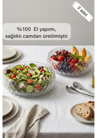 Resim Selen Concept Kafes Model El Yapımı Orta Boy Cam Salata Kasesi 2'li Şeffaf 