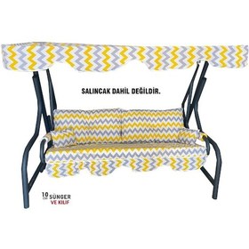 Resim 3 Kişilik Lüks Vip Salıncak Minderi Düğmeli-Süngerli Sarıgrizikzk 