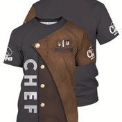 Resim Kadınlar için Şık Şef T-Shirt - Özel "Şef" Baskısı, Kahverengi ve Siyah Dikiş Tasarımı, Kısa Kollu, Yuvarlak Yaka, Polyester Örgü, Pişirme Tutkunları İçin Mükemmel, Pişirme Giyim | Şık Şef Kıyafeti | Örgü Yapısı, Şef Gömleği 