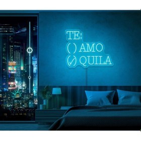 Resim Te:amo/quıla Yazılı Ve Şekilli Neon Tabela Turkuaz 