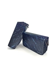 Resim Kalem Kutusu Siyah Mavi Desenli Kawai Organizer Kalemkutu Vegan Deri Üç Bölmeli Kalemlik - Siyah Siyah 