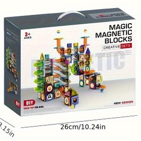 Resim 73 adet STEM Yenilikçi Manyetik Tren Yapı Blokları 3D Renkli Manyetik Karo Seti, 3-8 yaş arası erkek ve kız çocukları için uzaysal farkındalığı artırmak ve el becerilerini geliştirmek için uygun, doğum günleri, Sevgililer Günü ve diğer tatiller için mükemmel 
