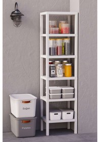 Resim Shelf 6 Katlı Düzenleyici Plastik Raf Ünitesi Beyaz, Kitaplık, Mutfak, Banyo Rafı Dolabı Beyaz 