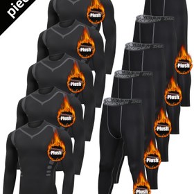 Resim 10 adet "LÜTFEN DURUN" baskılı Erkeklerin Polar Kaplı Spor Seti - Koşu, Spor Salonu ve Eğitim için Rahat Sıcak Egzersiz Kıyafetleri | Sonbahar/Kış için Mükemmel | Uzun Kollu Üstler, Taytler ve Daha Fazlası İçerir 