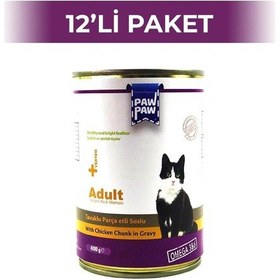 Resim Paw Paw Tavuk Parça Etli Konserve Yetişkin Kedi Maması 12 x 400 G 