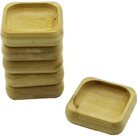 Resim 6 Adet 9x9cm Kare Ahşap Bambu Çerezlik - Lokumluk Kase Derinlik: 1.8cm Kahverengi 