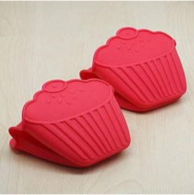 Resim Biomak Fırın Eldiveni Cupcake Desenli Silikon Kaymaz Su Geçirmez Isıya Dayanıklı Fırın Eldiveni 
