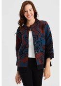 Resim Desen Triko Kadın Dik Yaka Renkli Dalga Desenli Yün Ceket 23125 Siyah 