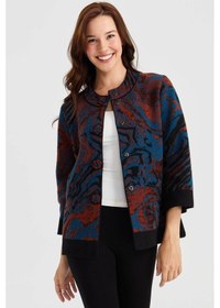 Resim Desen Triko Kadın Dik Yaka Renkli Dalga Desenli Yün Ceket 23125 Siyah 