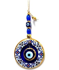 Resim Çini Desenli Nazar Boncuklu Duvar Süsü, Cam El İşçiliği Hediyelik Eşya Altın Yaldızlı Nazar Boncuğu 02-10mm 5yards 