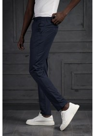 Resim Perpant Beli Lastikli Ve İplikli Likralı Yazlık İnce Paraşüt Kumaş Jogger Pantolon Lacivert 