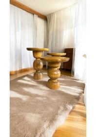 Resim Simillo Wood Wooden Ahşap 3 Lü Set Mantar Yan Sehpa Modern Renk Fiskos Koyu Ceviz 