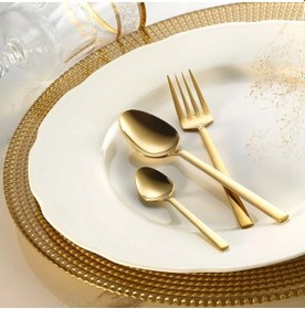 Resim Fecra Doğa 18 Parça Gold Tatlı Çatallı Kaşık Bıçak Seti Gümüş 