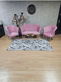 Resim Zafir Papatya Çay Seti Koltuk Takımı Krom Sivriltme Ayak, Balkon, Salon, Ofis, Cafe Koltuk Takımı Pembe 