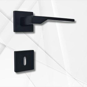 Resim Stilo Siyah Kare Rozetli Oda Kapı Kolu ve 45X18MM Siyah Oda Gömme Kilit Set 