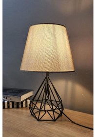Resim Piramit Siyah Ayaklı Abajur Masa Lambası Açık Kahve Şapka Salon Yatak Odası Abajur Siyah 