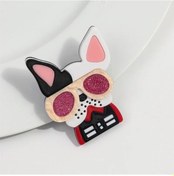 Resim Fishsheep Sevimli Köpek Broşu - Bulldog Şapkalı Gözlüklü Kadın Aksesuarı Gül Altın Renk 