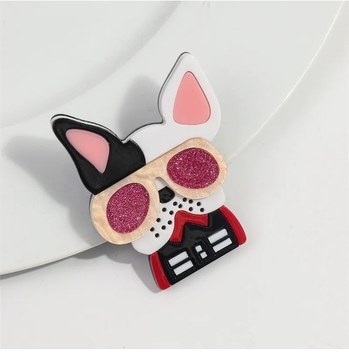 Fishsheep Sevimli Köpek Broşu - Bulldog Şapkalı Gözlüklü Kadın Aksesuarı Gül Altın Renk