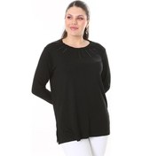 Resim Kadın Büyük Beden Siyah Taş Ve Arka Robası Dantel Detaylı Uzun Kollu Bluz 65n37694-siyah Siyah 