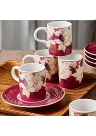 Resim Güral Porselen Camelia 12 Parça 6 Kişilik Kahve Fincan Takımı 67081 Bordo Çok Renkli 
