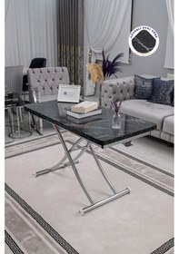 Resim Juppo Üst Tabla Mdf Siyah Mermer Desen Oval Köşe Alt Krom İçe K 