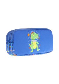 Resim Kaukko Kids Mavi Yeşil, Dinazor, Erkek Çocuk Üç Bölmeli Okul Kalem Çantası - L8262 Mavi - Yeşil 